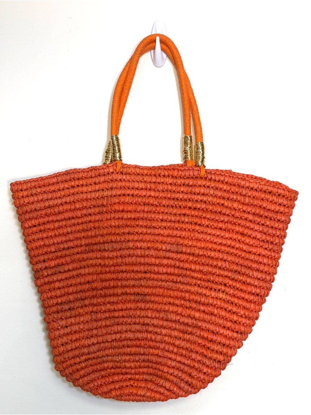 Handmade Orange Woven Raffia Tote Bag